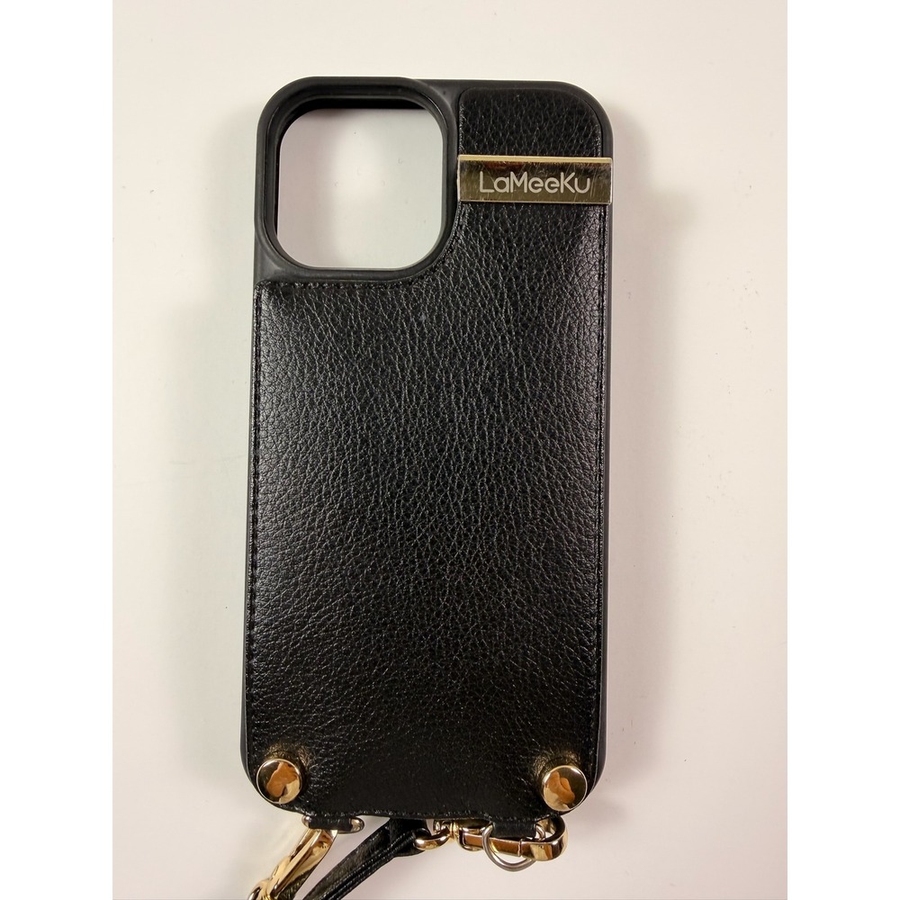 iPhone 13 Pro Max Crossbody Wallet Case Black Pebbled Leather Card Holder - Picture 2 of 6